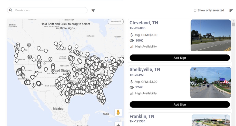 Billboard advertising in Morristown Tn, Tennessee - Choose your favorite location