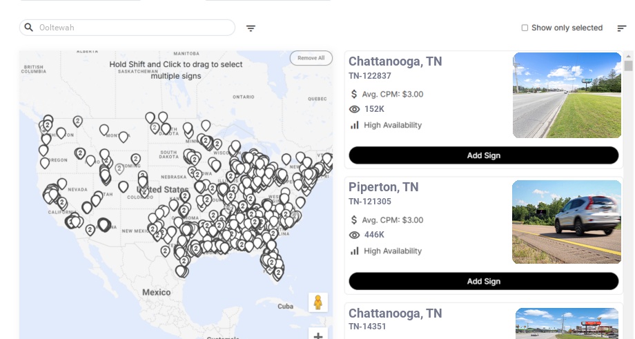 Billboard advertising in Ooltewah Tn, Tennessee - Choose your favorite location