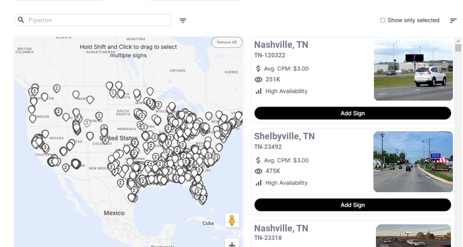 Billboard advertising in Piperton Tn, Tennessee - Choose your favorite location