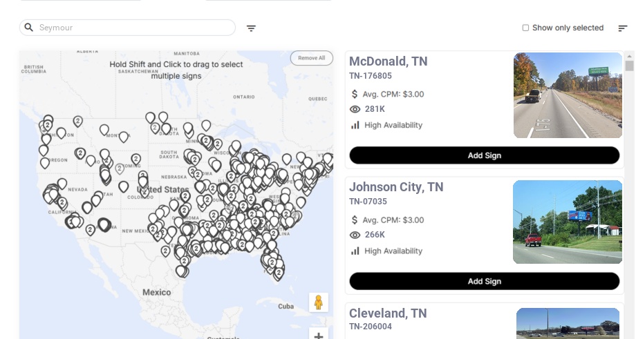 Billboard advertising in Seymour Tn, Tennessee - Choose your favorite location