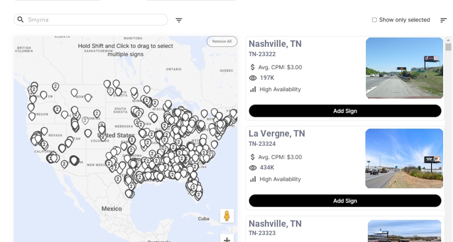 Billboard advertising in Smyrna Tn, Tennessee - Choose your favorite location