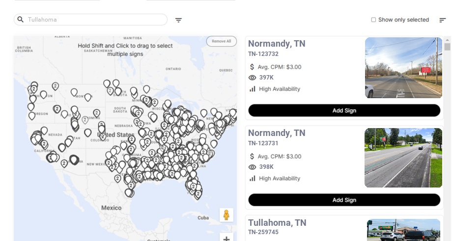 Billboard advertising in Tullahoma Tn, Tennessee - Choose your favorite location
