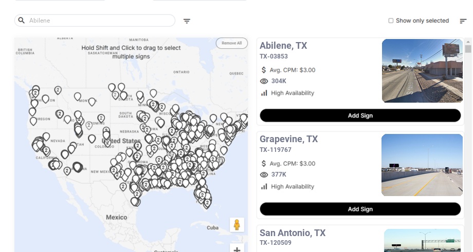 Billboard advertising in Abilene Tx, Texas - Choose your favorite location