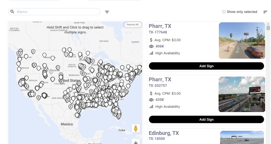 Billboard advertising in Alamo Tx, Texas - Choose your favorite location