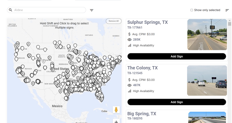 Billboard advertising in Aldine Tx, Texas - Choose your favorite location