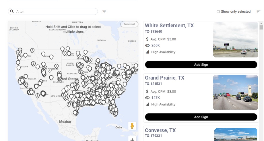 Billboard advertising in Alton Tx, Texas - Choose your favorite location