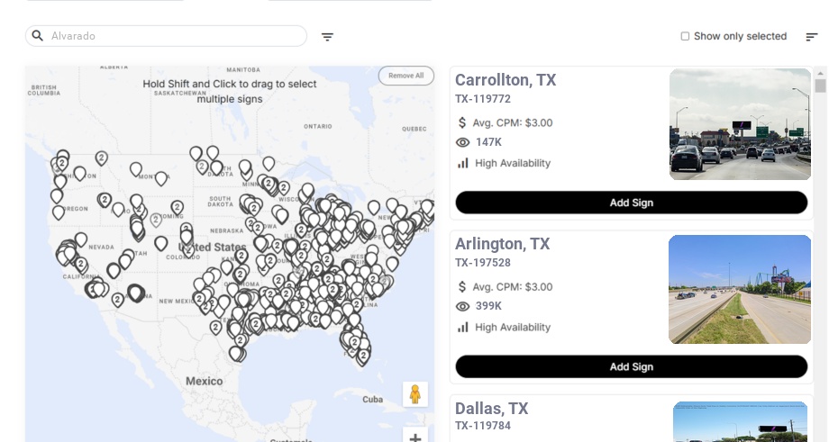 Billboard advertising in Alvarado Tx, Texas - Choose your favorite location