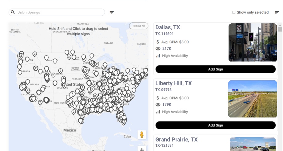 Billboard advertising in Balch Springs Tx, Texas - Choose your favorite location