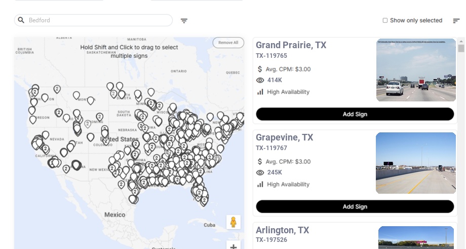 Billboard advertising in Bedford Tx, Texas - Choose your favorite location