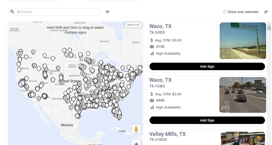 Billboard advertising in Bellmead, Texas - Choose your favorite location