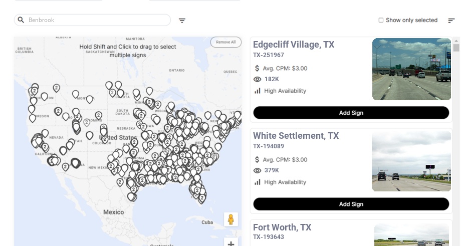 Billboard advertising in Benbrook Tx, Texas - Choose your favorite location