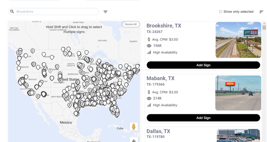 Billboard advertising in Brookshire Tx, Texas - Choose your favorite location