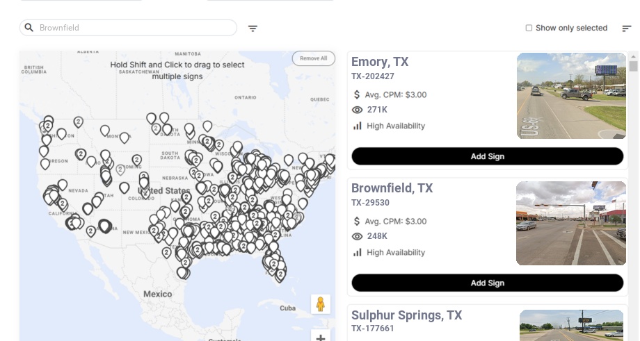 Billboard advertising in Brownfield Tx, Texas - Choose your favorite location