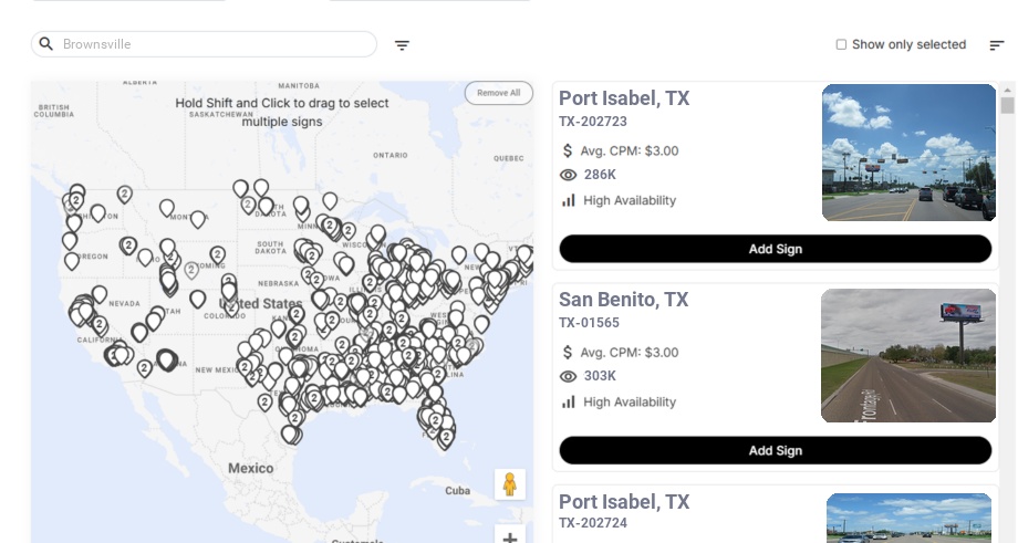 Billboard advertising in Brownsville Tx, Texas - Choose your favorite location