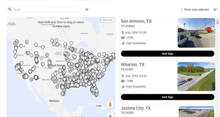 Billboard advertising in Bryan, Texas - Choose your favorite location
