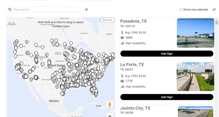 Billboard advertising in Channelview Tx, Texas - Choose your favorite location