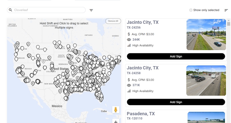 Billboard advertising in Cloverleaf Tx, Texas - Choose your favorite location