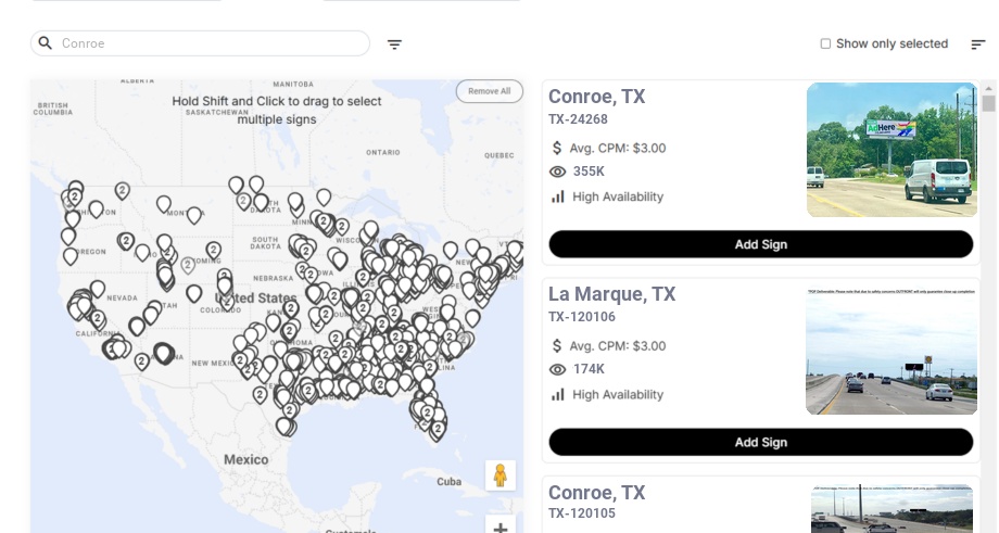 Billboard advertising in Conroe Tx, Texas - Choose your favorite location