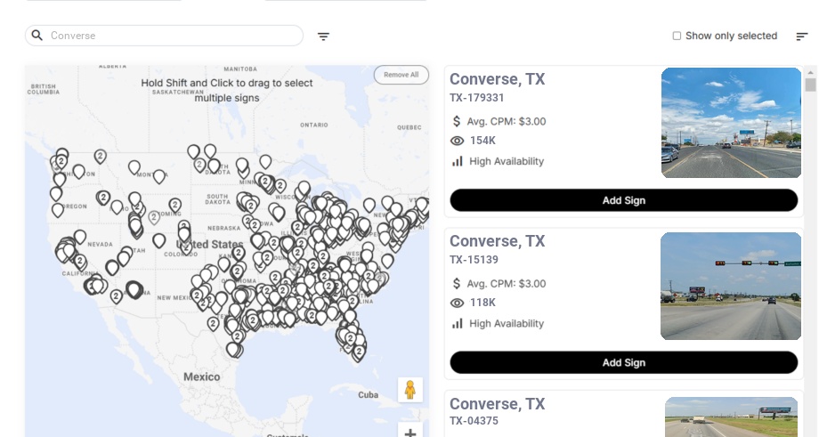 Billboard advertising in Converse, Texas - Choose your favorite location