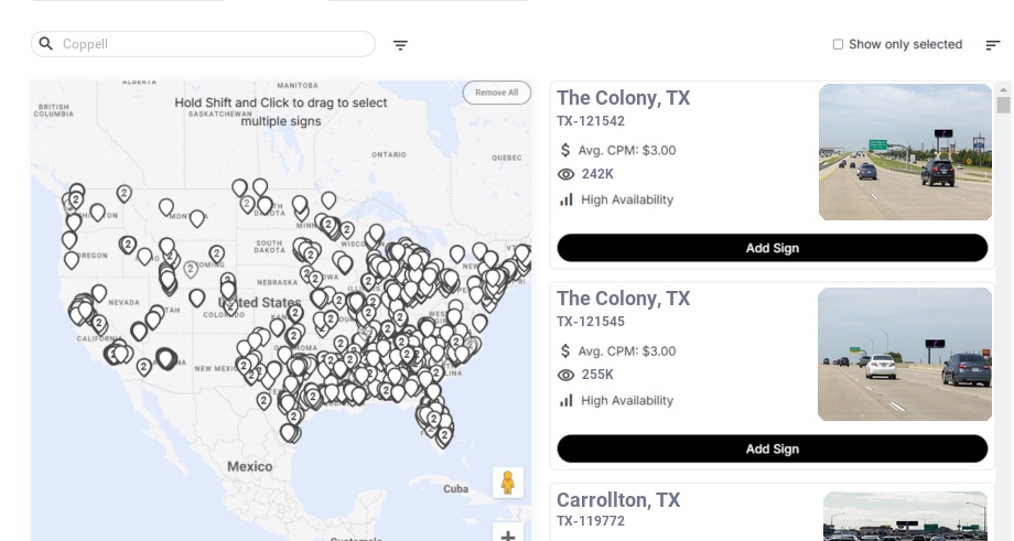 Billboard advertising in Coppell Tx, Texas - Choose your favorite location