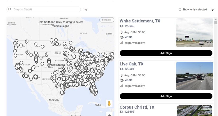 Billboard advertising in Corpus Christi Tx, Texas - Choose your favorite location