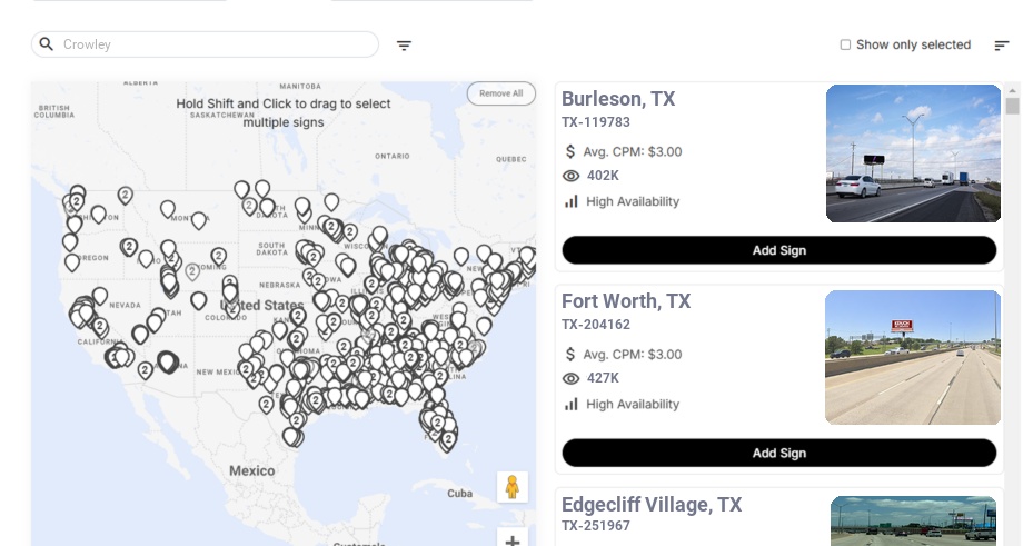 Billboard advertising in Crowley Tx, Texas - Choose your favorite location