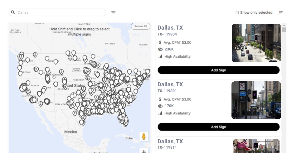Billboard advertising in Dallas Tx, Texas - Choose your favorite location