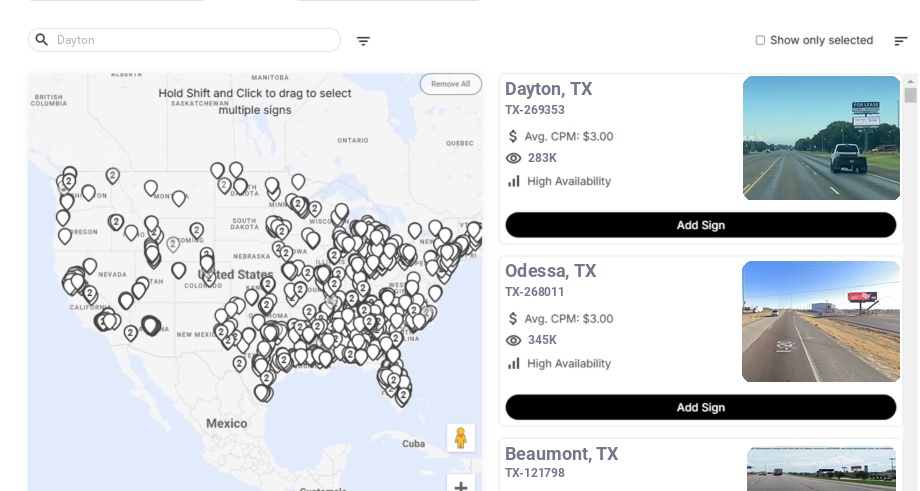 Billboard advertising in Dayton Tx, Texas - Choose your favorite location
