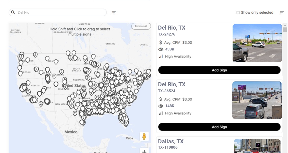 Billboard advertising in Del Rio, Texas - Choose your favorite location