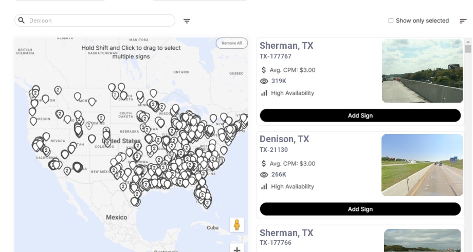 Billboard advertising in Denison Tx, Texas - Choose your favorite location