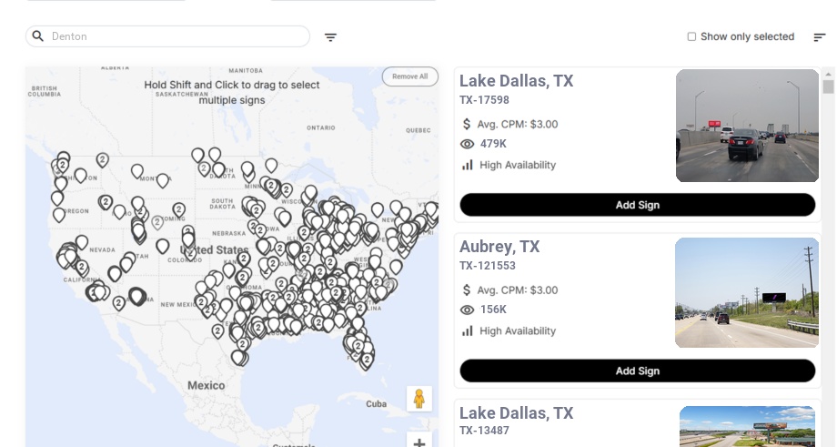 Billboard advertising in Denton Tx, Texas - Choose your favorite location