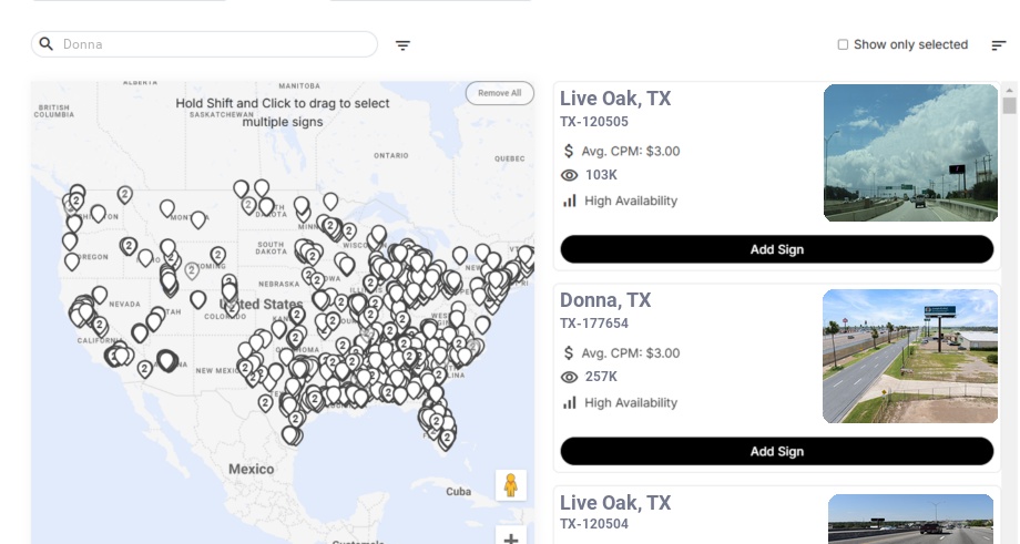 Billboard advertising in Donna, Texas - Choose your favorite location