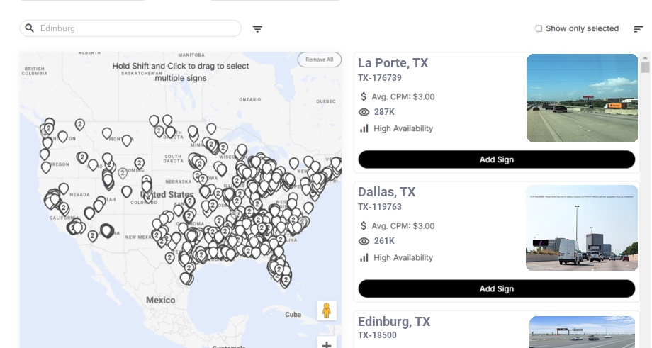Billboard advertising in Edinburg Tx, Texas - Choose your favorite location