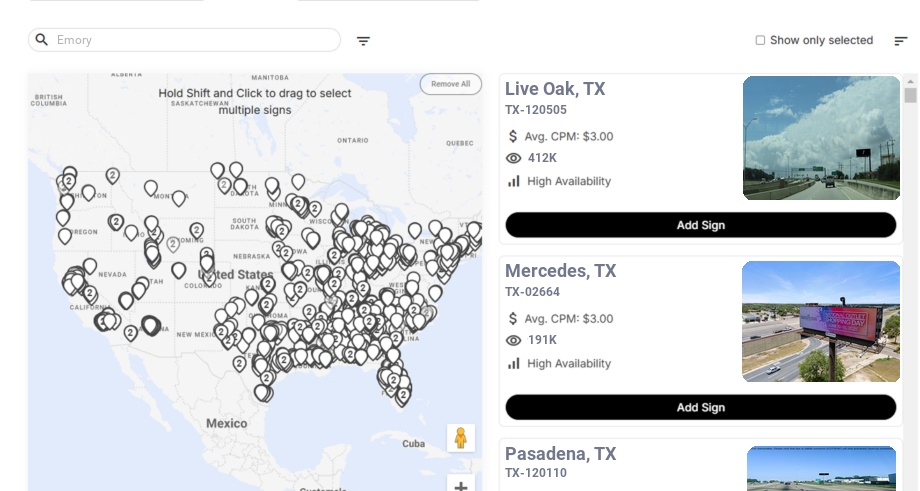 Billboard advertising in Emory, Texas - Choose your favorite location