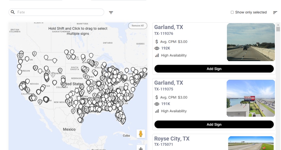 Billboard advertising in Fate Tx, Texas - Choose your favorite location