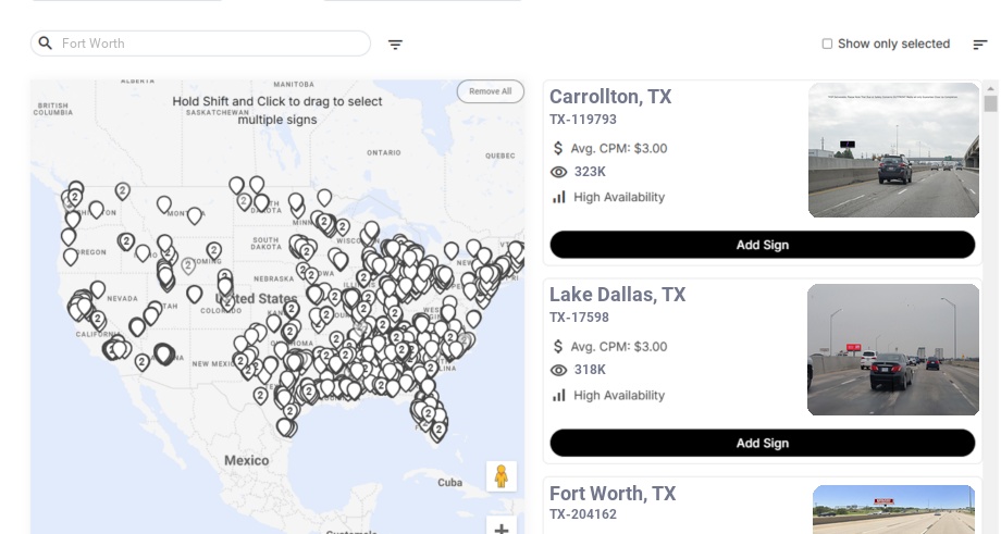 Billboard advertising in Fort Worth Tx, Texas - Choose your favorite location