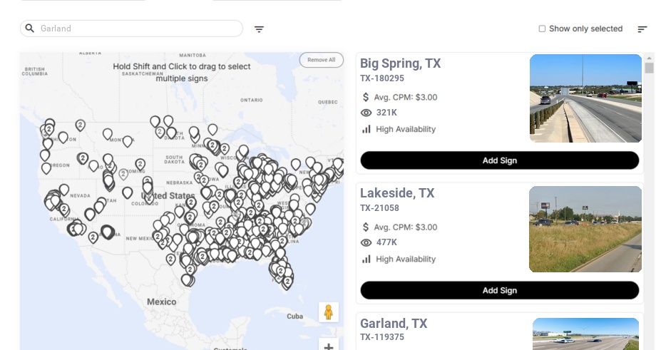 Billboard advertising in Garland Tx, Texas - Choose your favorite location