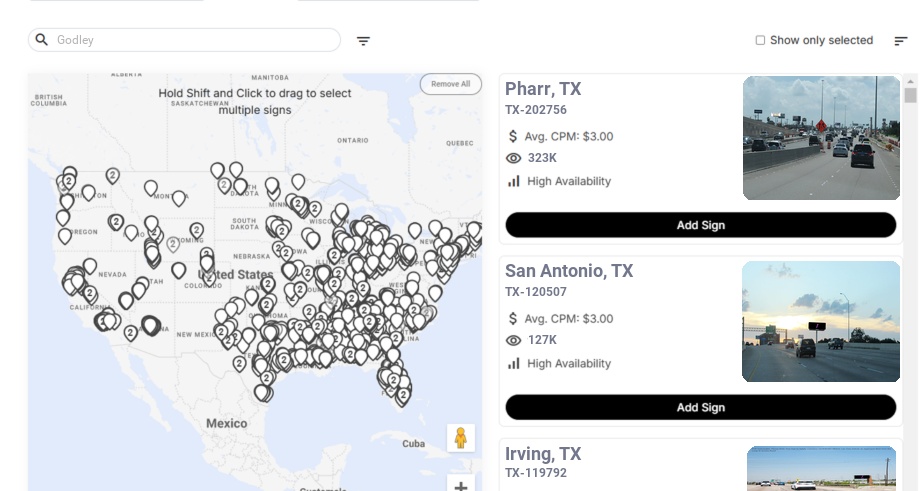 Billboard advertising in Godley Tx, Texas - Choose your favorite location