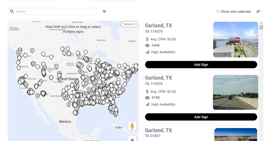 Billboard advertising in Heath Tx, Texas - Choose your favorite location