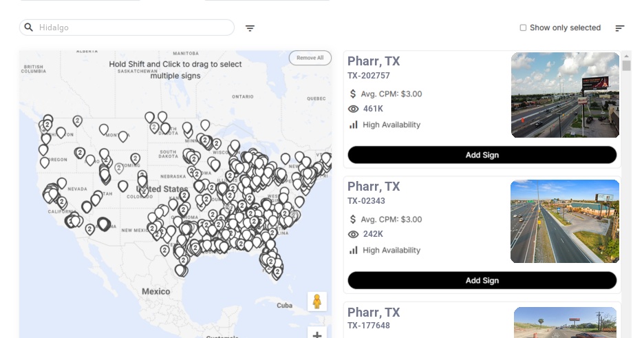 Billboard advertising in Hidalgo Tx, Texas - Choose your favorite location