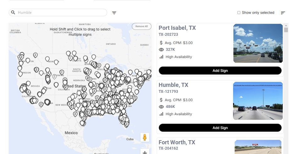 Billboard advertising in Humble, Texas - Choose your favorite location