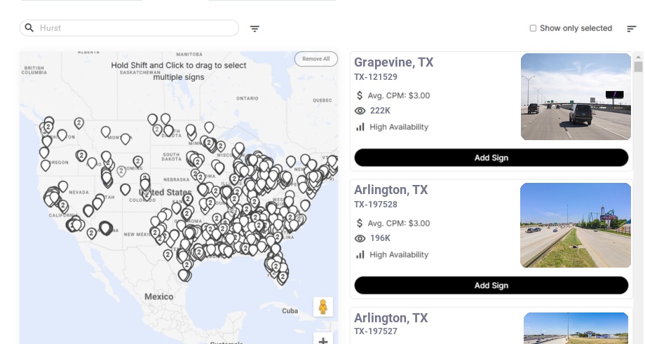 Billboard advertising in Hurst Tx, Texas - Choose your favorite location