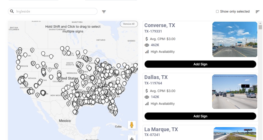 Billboard advertising in Ingleside Tx, Texas - Choose your favorite location