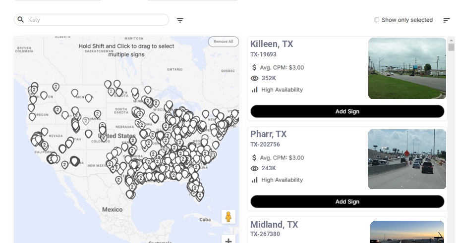 Billboard advertising in Katy Tx, Texas - Choose your favorite location