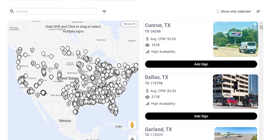 Billboard advertising in Kenedy Tx, Texas - Choose your favorite location