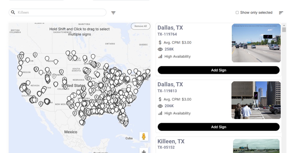 Billboard advertising in Killeen Tx, Texas - Choose your favorite location