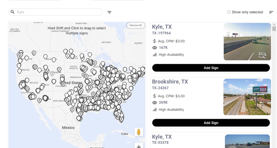 Billboard advertising in Kyle Tx, Texas - Choose your favorite location
