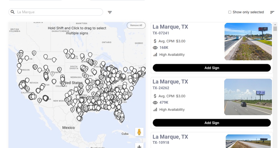 Billboard advertising in La Marque Tx, Texas - Choose your favorite location
