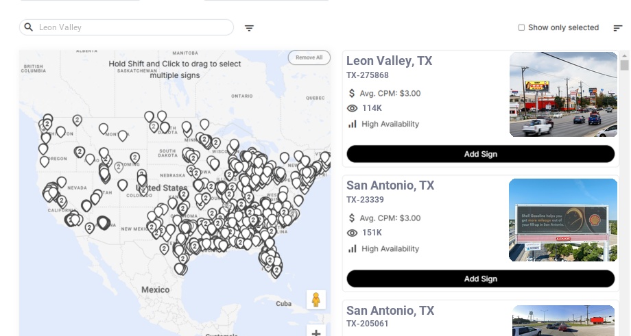 Billboard advertising in Leon Valley Tx, Texas - Choose your favorite location