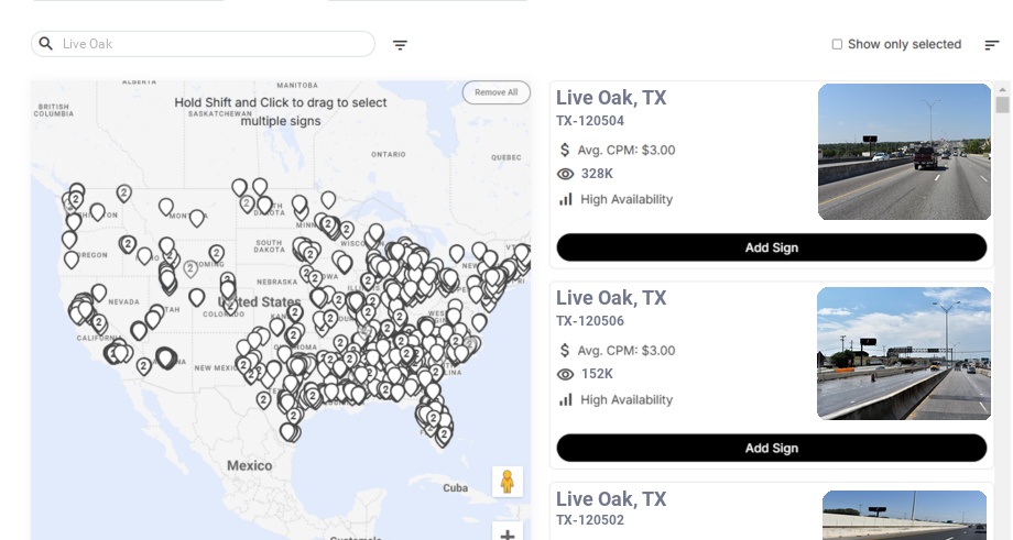 Billboard advertising in Live Oak Tx, Texas - Choose your favorite location
